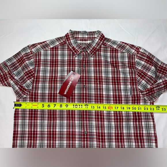 Wolverine NWT Men’s Size L Mortar Short Sleeve Dark Brick Red Plaid Casual Shirt - Picture 4 of 8